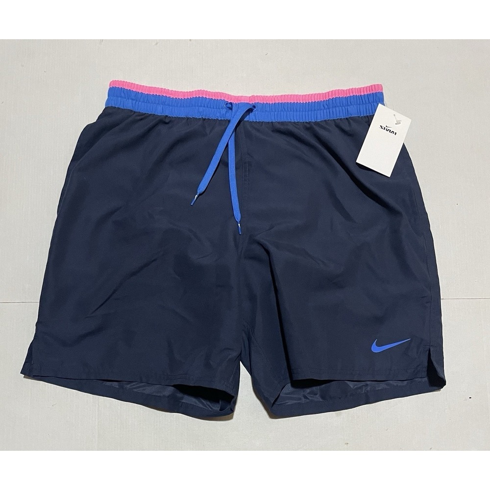 Nike Swim Men's Large Swim Trunks Navy Blue Pink Mesh Lined NWT NESSF551-410